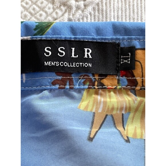 SSLR Christmas Hawaiian Santa Shirt Reindeer Tropical Button Up Blue Mens XL - Picture 11 of 12